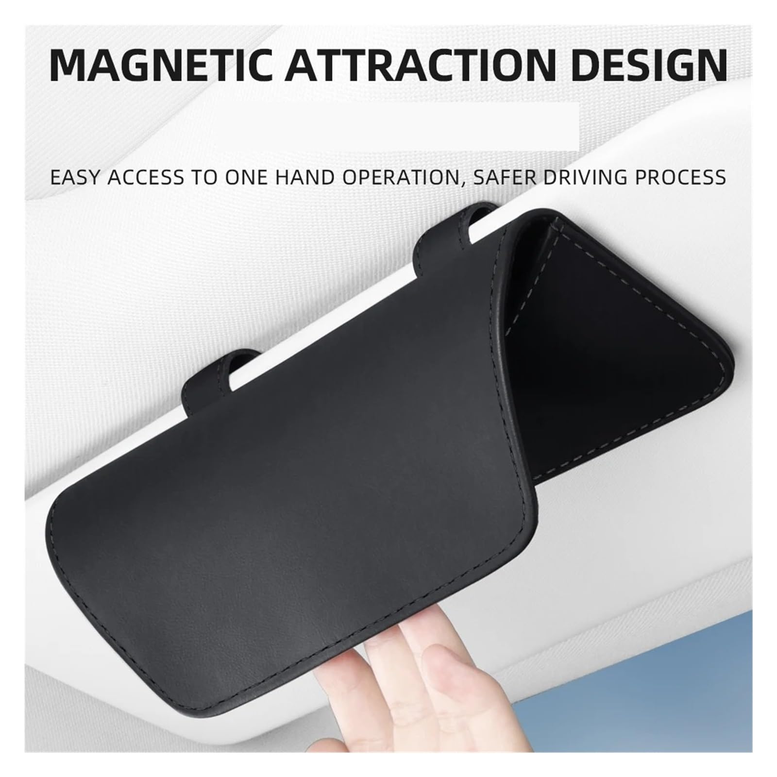 Porta Occhiali Interno Auto Clip per Occhiali da Vista con Visiera per Auto, Struttura in Vera Grana Napa Supporto Universale per Sole Antiscivolo(Gray)