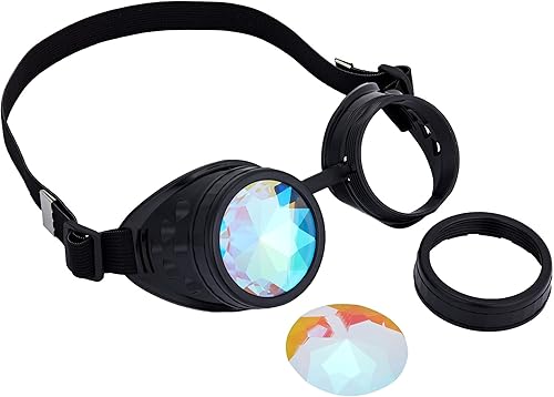 Miniatura 7 de Gafas caleidoscopio para raves trippy psicodélico steampunk con lentes de cristal de difracción de prisma arcoíris