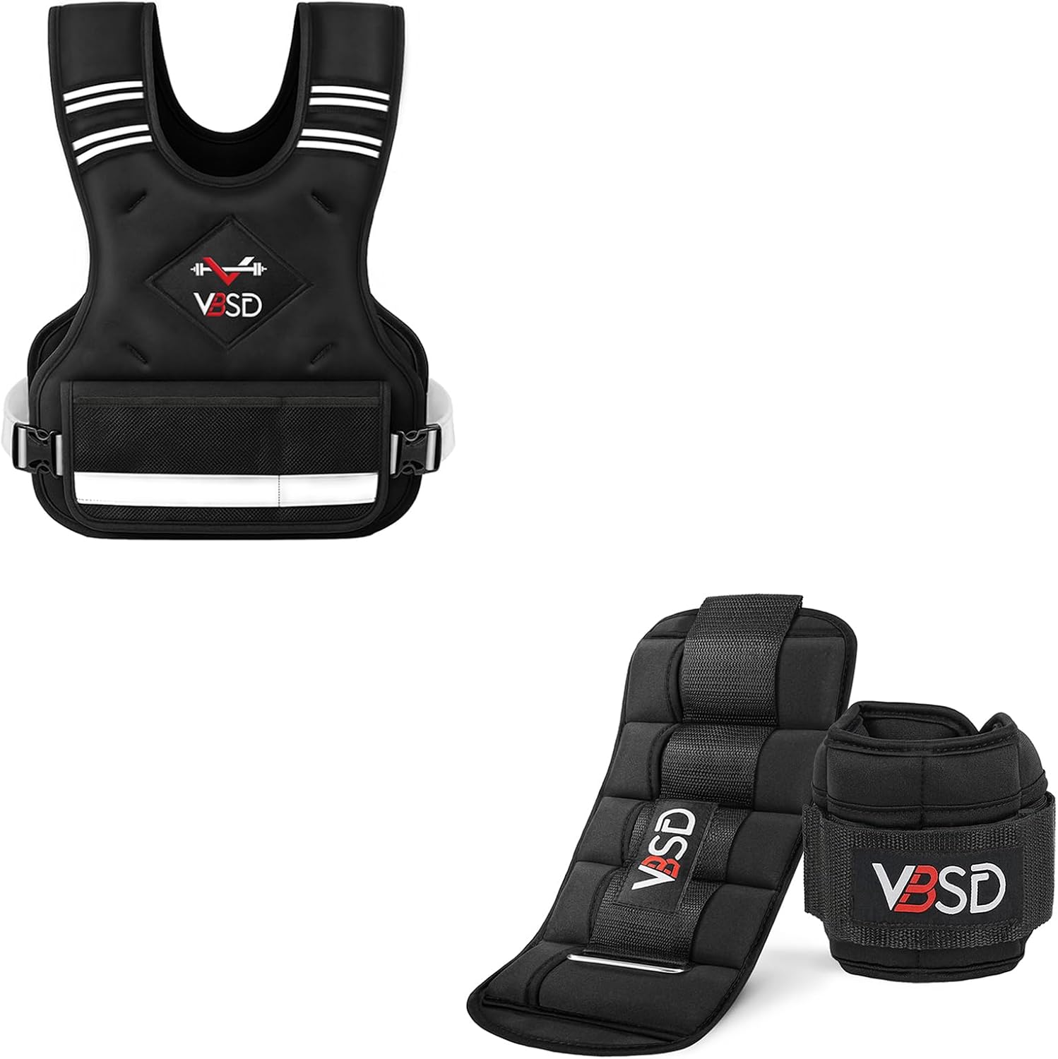 VBSD 4-10LB Adjustable Weighted Vest+ 10lb 1 Pair Adjustable Ankle Weights for Women Men
