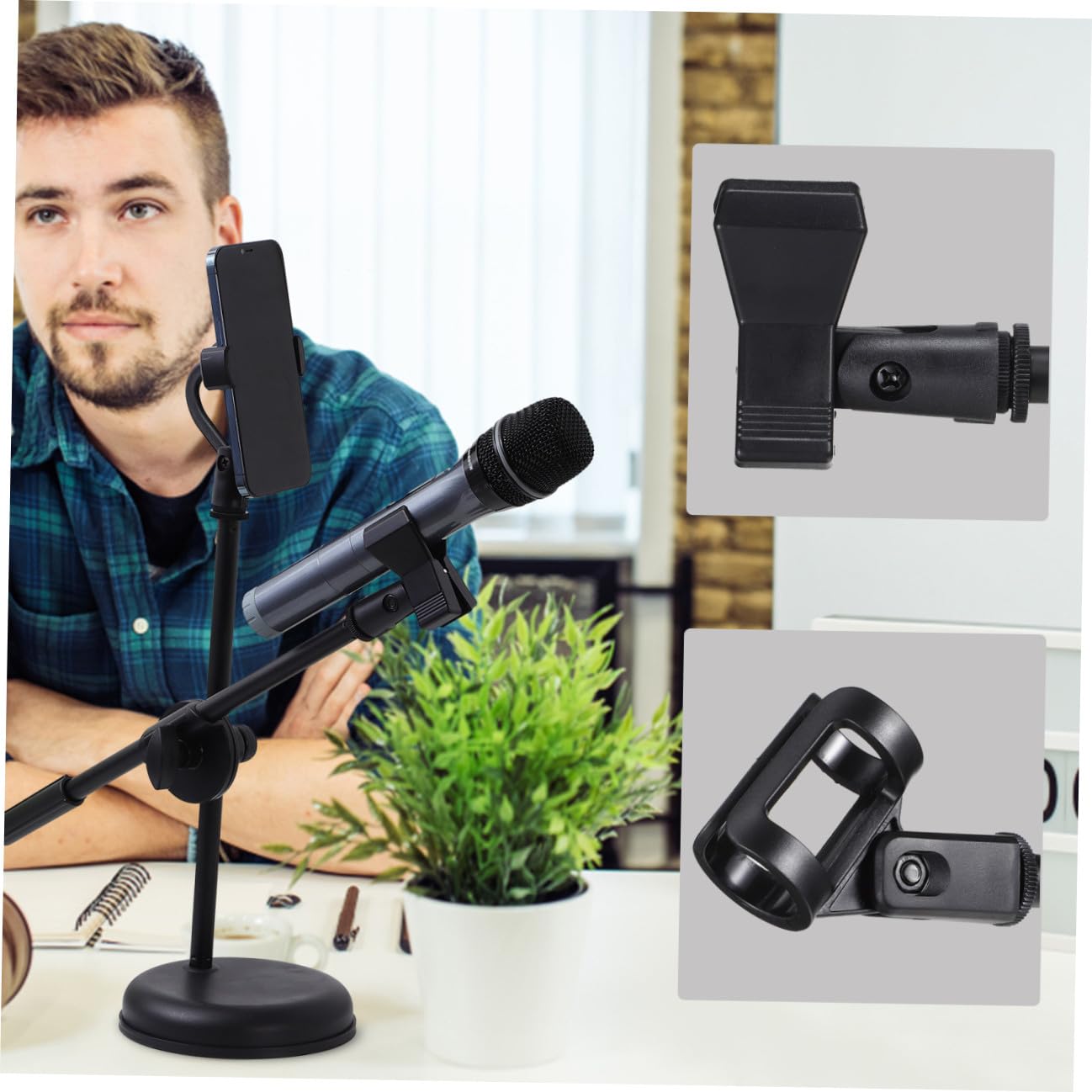 Mikrofonständer und Abnehmbarem Design Desktop Verstellbarer aus Kunststoff mit Handyhalterung für Home Recording und Broadcasting
