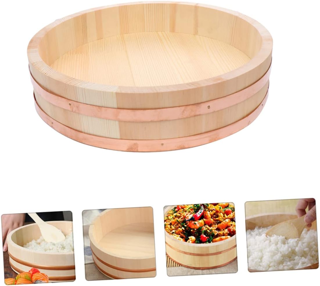 Wooden Sushi Rice Mixing Tub Traditional Japanese Hangiri Bowl Food-Grade Natural Wood for Sushi Making and Rice Dishes for Home Chefs