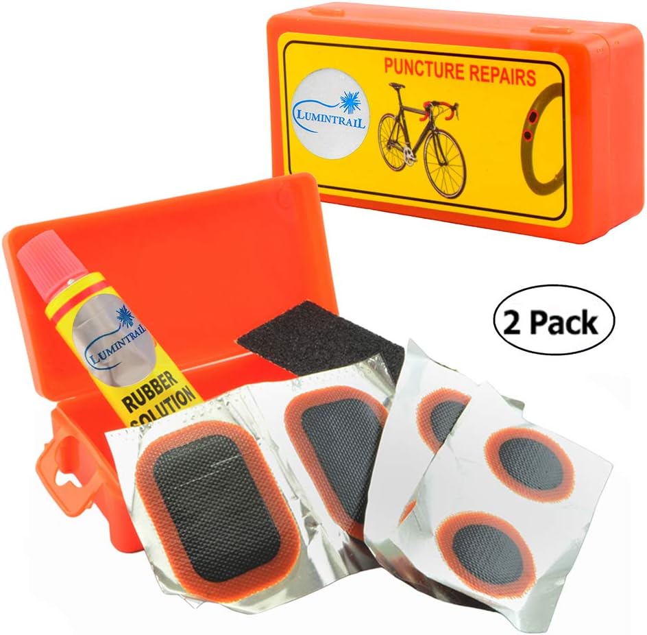 Lumintrail Bicycle Bike Tire Tube Repair Kit - 6 Rubber Patches + Sandpaper + Rubber Patch Cement, in Compact Portable Case (1 or Multiple Pack)