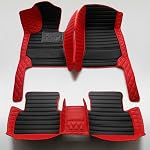 Custom Personalized Car Floor Mats - Luxury Full Coverage All Weather Cars Mats, Anti-Slip Leather Car Mat Set, Custom Floor Mats Fit for 99% of Cars, SUVs & Trucks (Red+Black, Diamond+Strip)