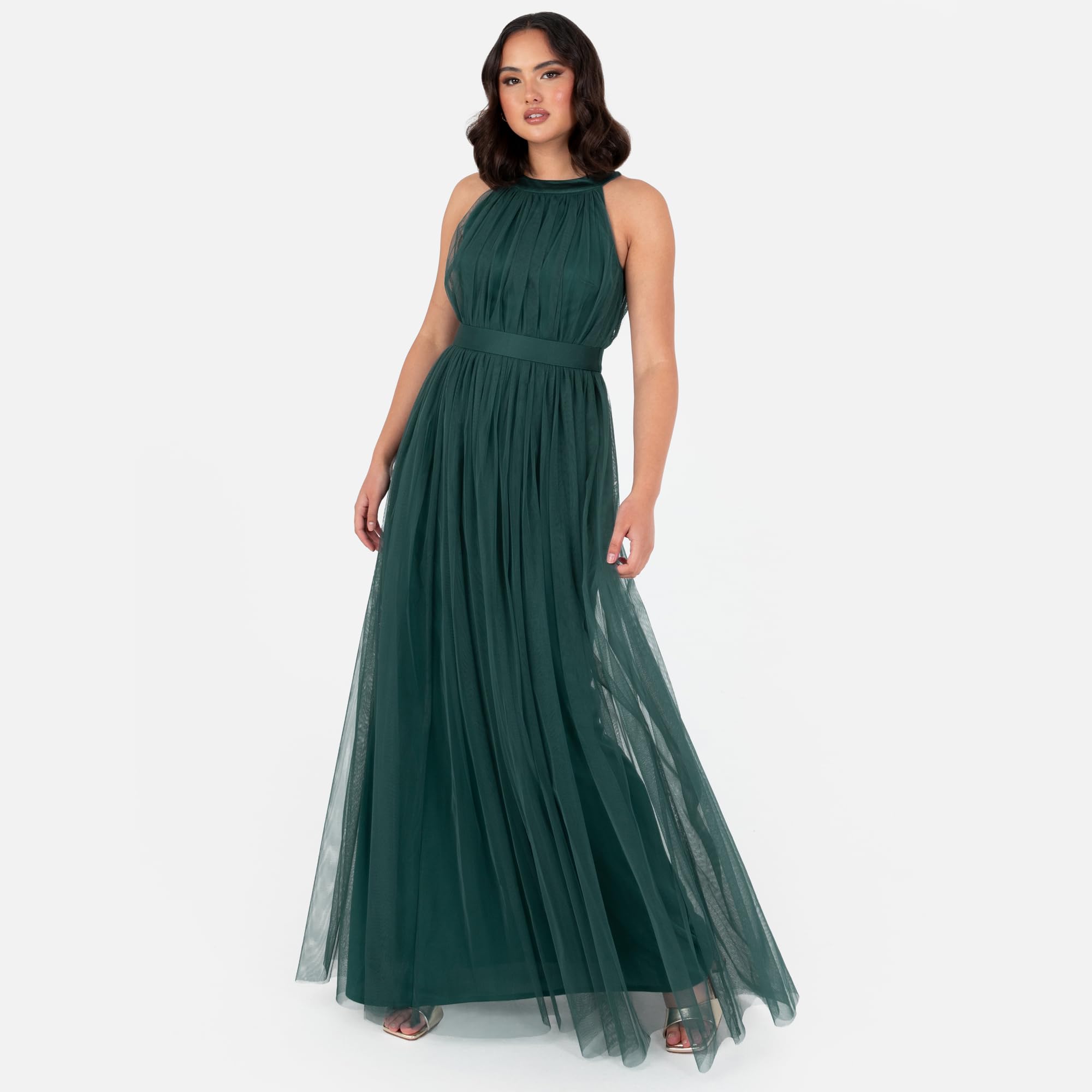 Anaya with Love Ladies Maxi Dress for Women Halter Neck Long Sleeveless with Belt A Line Evening Gown Ball Prom Wedding Guest Bridesmaid Vestito Donna (Pacco da 1)