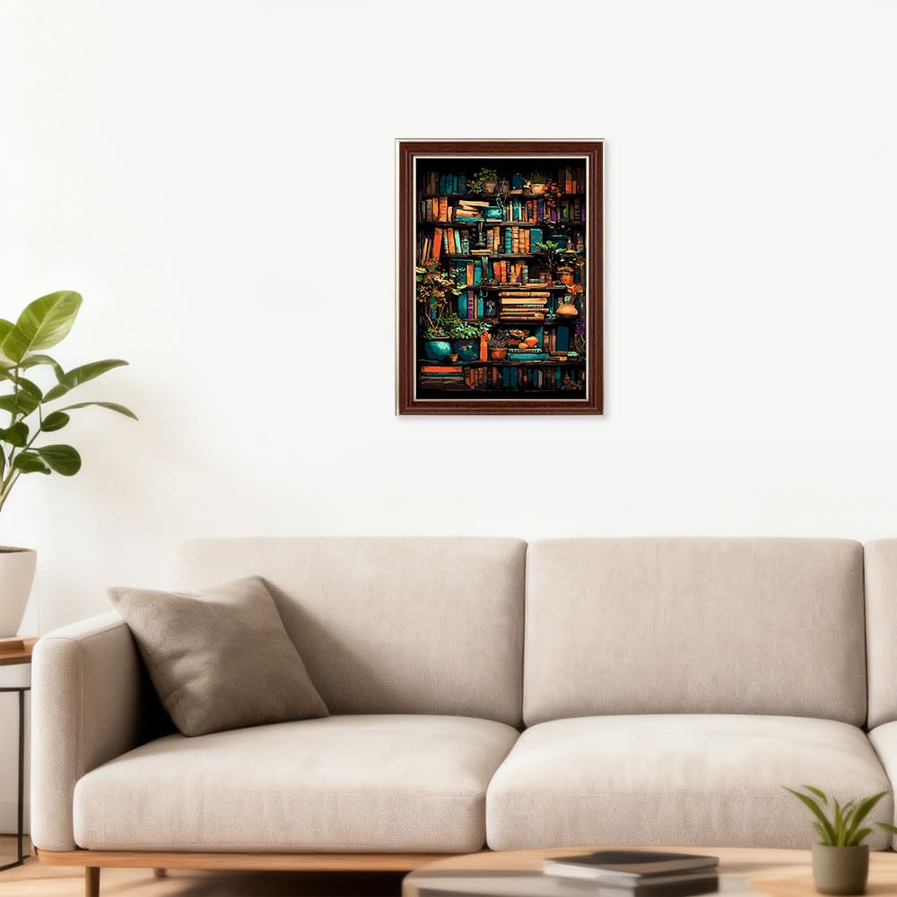 WakiHong Pintura Por Números Para Adultos – Estantería De 40x50 Cm Con Libros Y Plantas, Kit DIY Con Pinceles Y Pinturas Acrílicas, Ideal Para Regalar O Decorar Pared (Sin Marco)