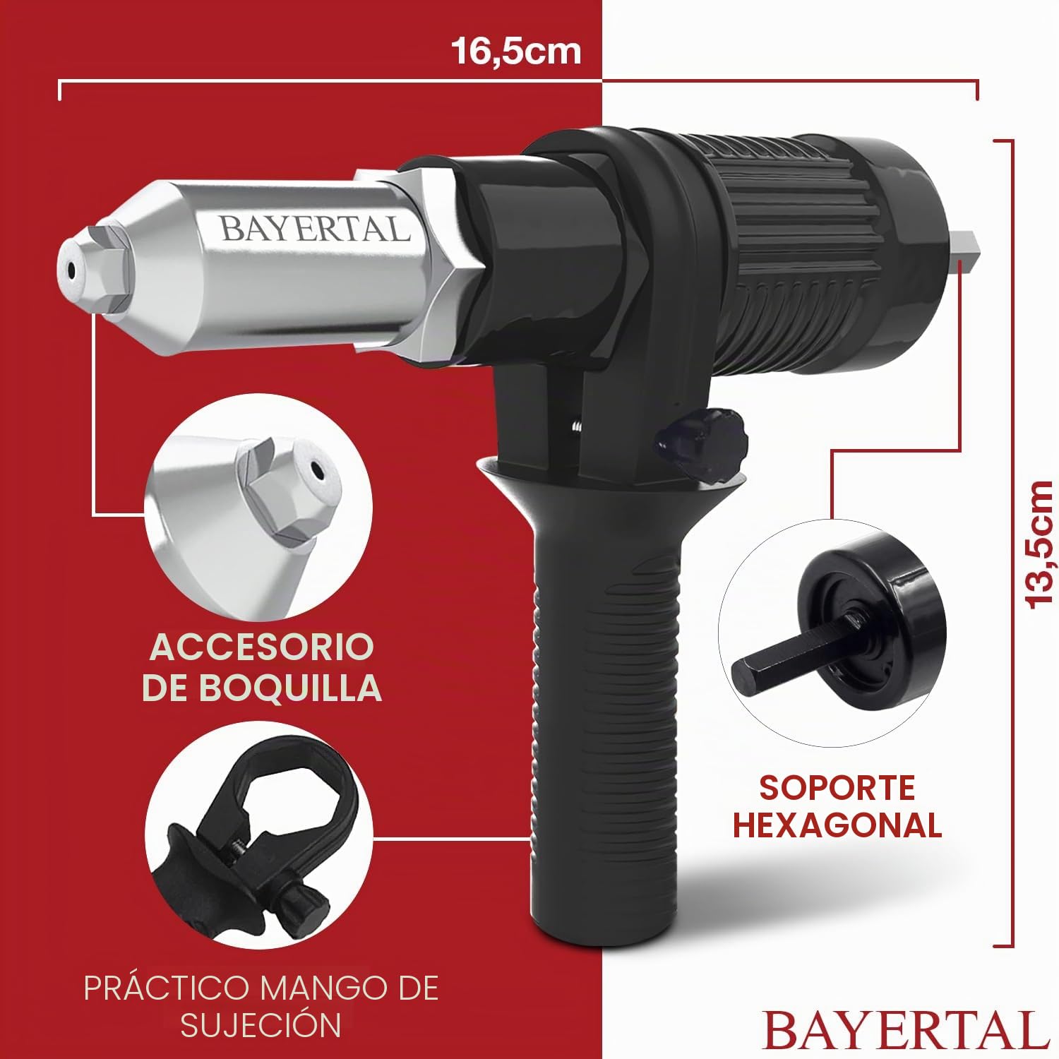 Juego de remachadora para taladros y atornilladores – 4 boquillas – Adaptador de remaches ciegos para metal, plástico y cuero – Construcción robusta – Alicates remachadores Premium