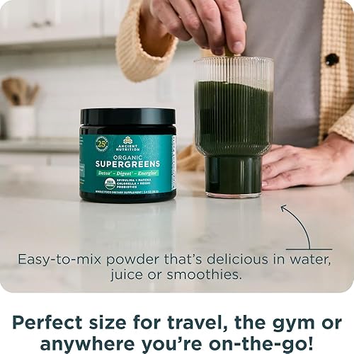 Miniatura 3 de Ancient Nutrition Polvo orgánico SuperGreens con probióticos, verduras orgánicas con sabor a verduras, hecho de frutas reales, verduras y hierbas,