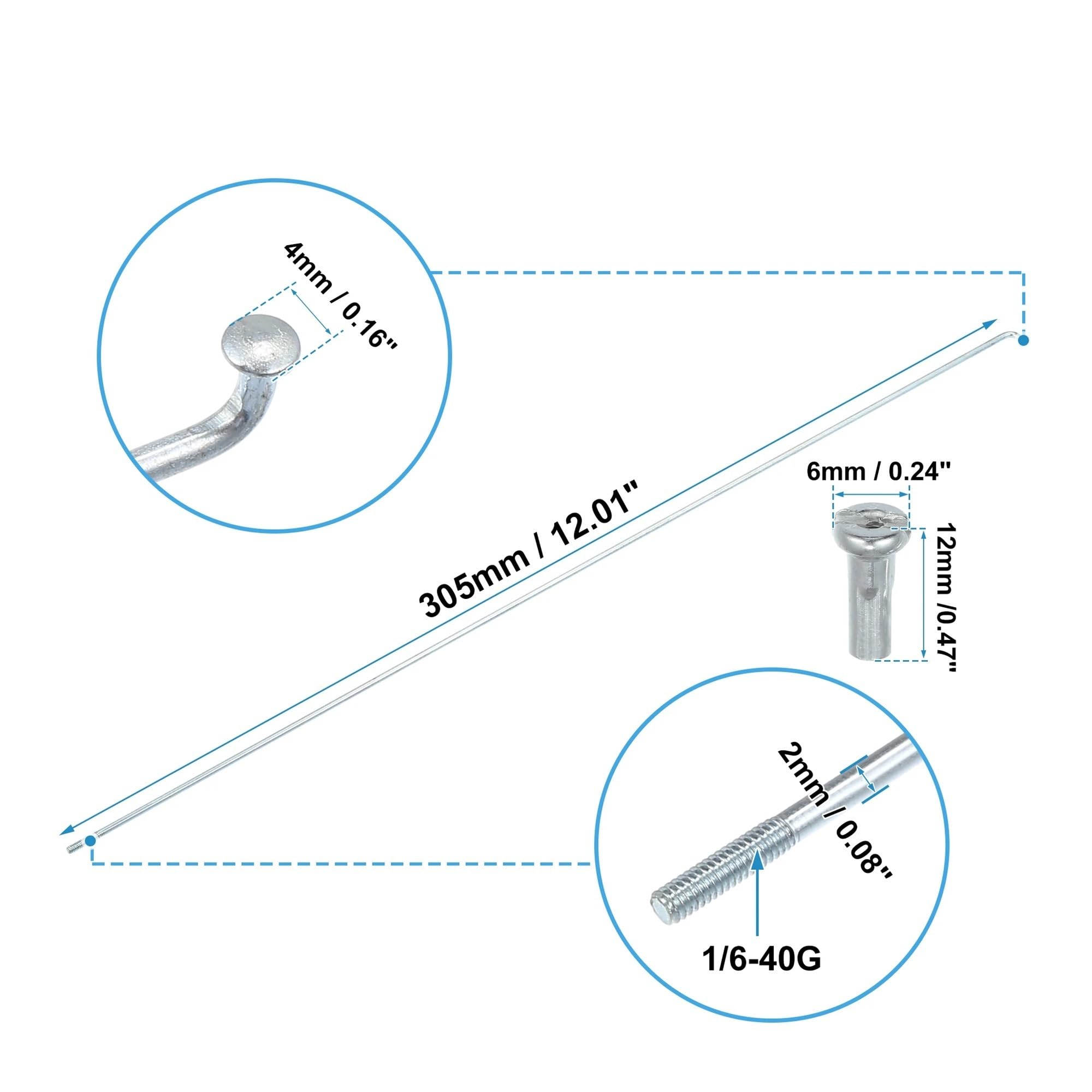 36 radios galvanizados para bicicleta de 14G J Bend de 300 mm y 305 mm con pezones