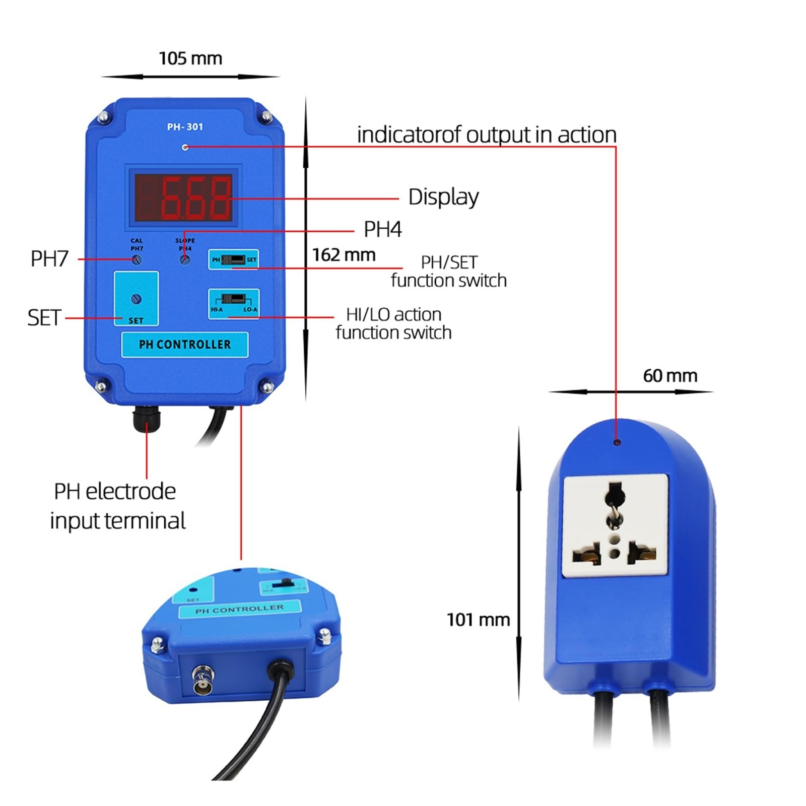 Contrôleur de pH numérique PH-301, testeur pureté l'eau, détecteur d'acidité for aquarium et piscine, Analyse de qualité instantanée