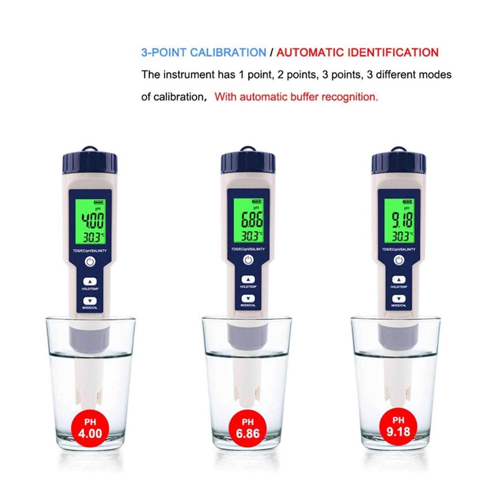 Tester di qualità dell'Acqua 5 in 1 Digitale TDS/EC/PH/Salinità/Temperatura for Piscine e acquari Uso Esterno