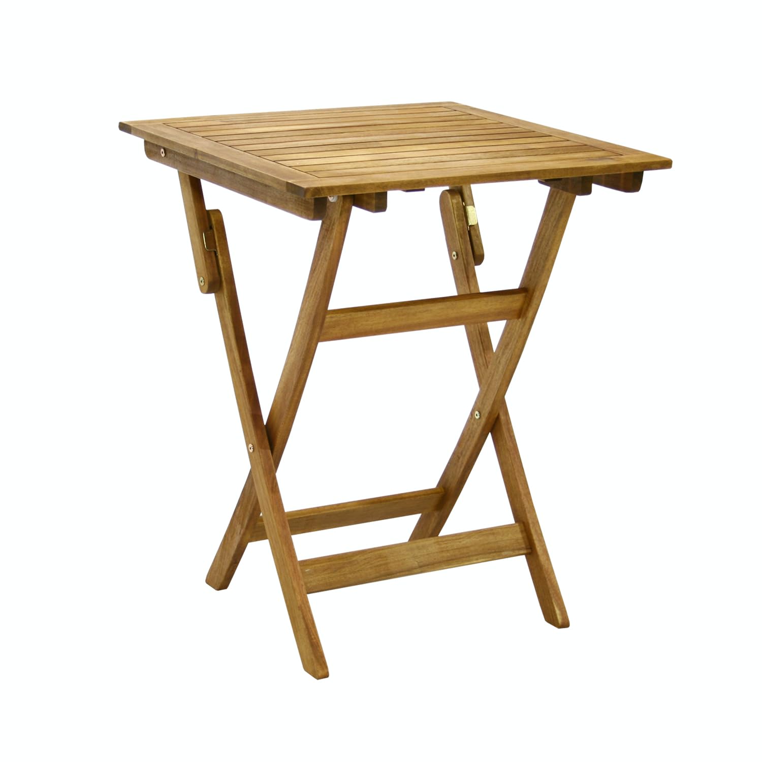 Table en acacia 60x60 cm ideale pour amenager un coin repas chaleureux sur le balcon
