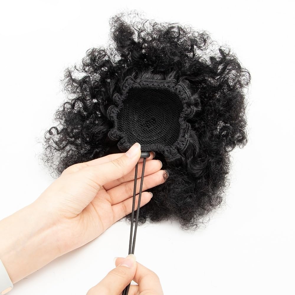 sztuczne włosy kok Afro Kinky Curly Hair Bun Chignon Human Hair Afro Puff Ściągacz Kucyk Hairpiece Akcesoria do włosów(8inch)