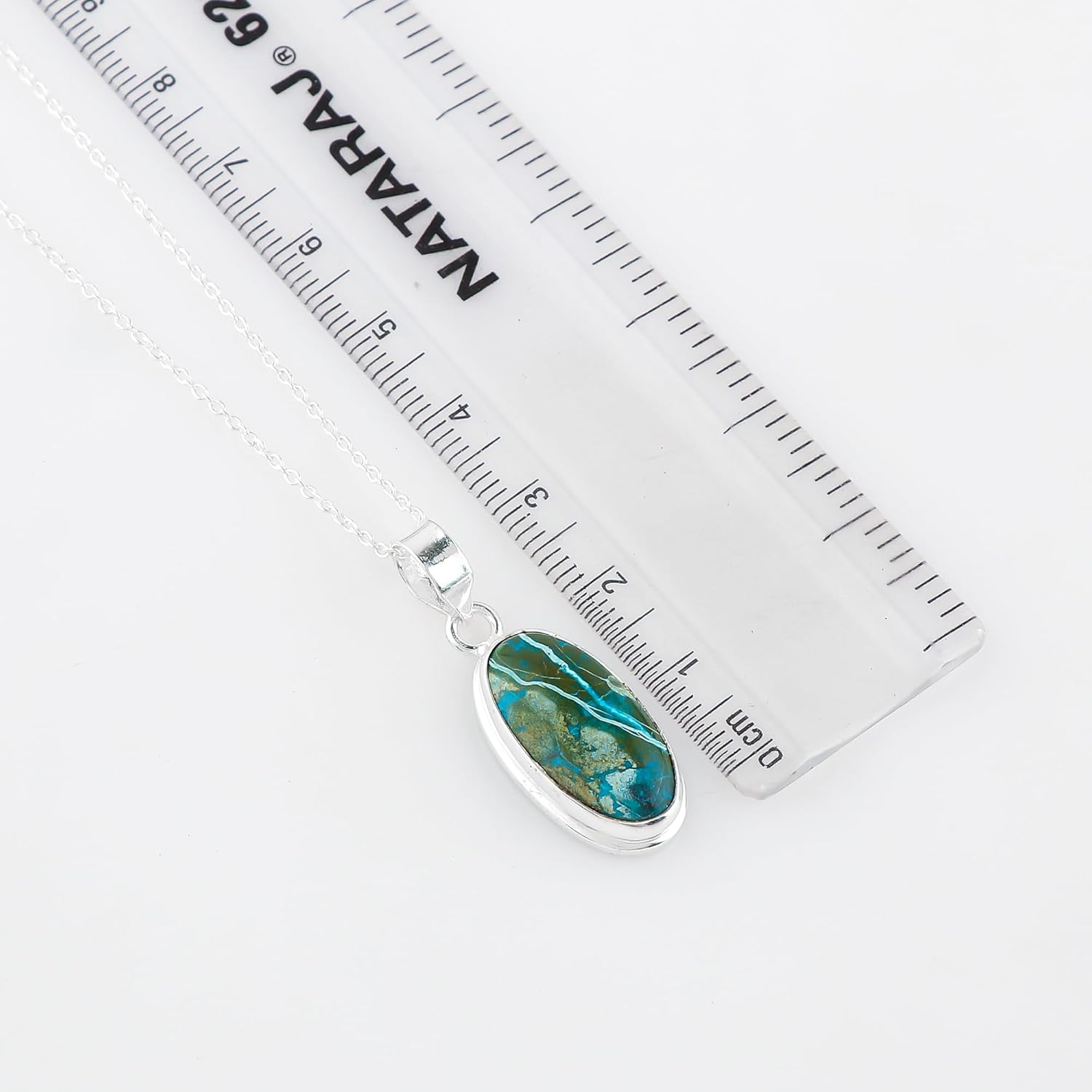 YASHEE Natural Chrysocolla Oval Shape Crystal Bezel Setting Pendant Necklace,Healing Gemstone, Real Crystal, Birthstone, Beautiful Women Simple Jewelry, Silver Plated Jewelry 18 inch - Image 4