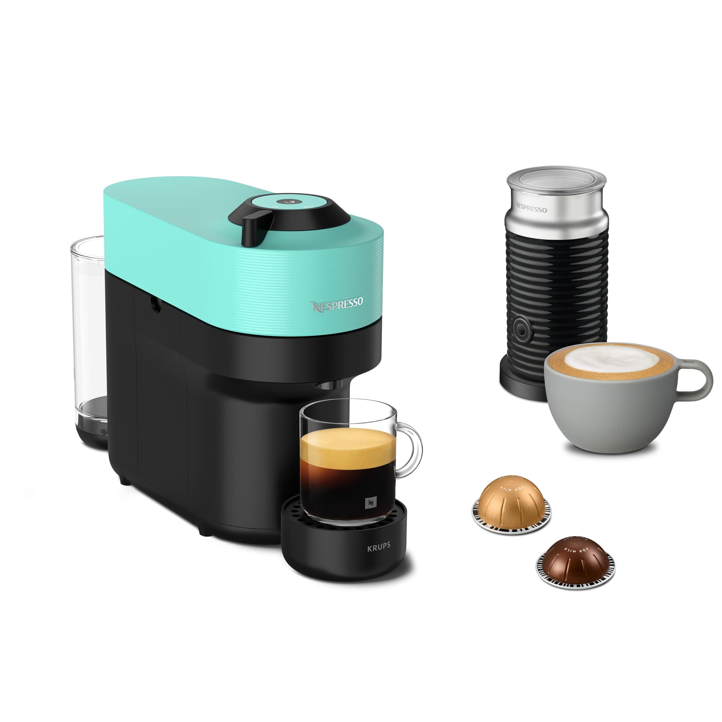 Krups Nespresso VERTUO Pop XN9204 Capsule Coffee Maker, Espresso Machine, 4 Cup Sizes, Centrifusion Technology, 35% Recycled Plastic, Aqua Mint