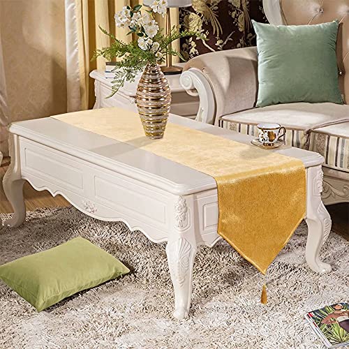 WAITER TREE Faux Linen Sparkly Spring Gold Table Runner with Tassels 14x95 Inch Dresser Scarf Graduation Table Runner for Home Bedroom Party Birthday Wedding Bridal Baby Shower by WAITER TREE - Image 5