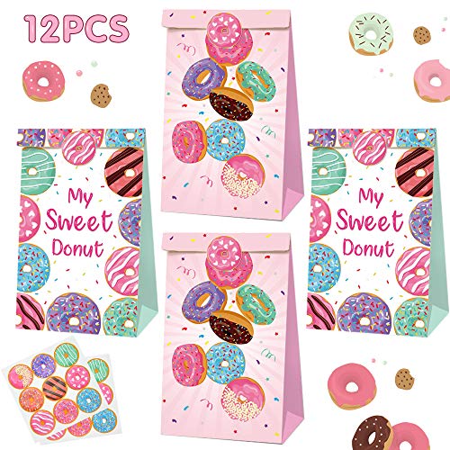 TONIFUL Donut Candy Favor Bags Doughnut Goodie Gift Treat Bags for Donut Themed Party Ideas Kids Birthday Bash Decoration Supplies