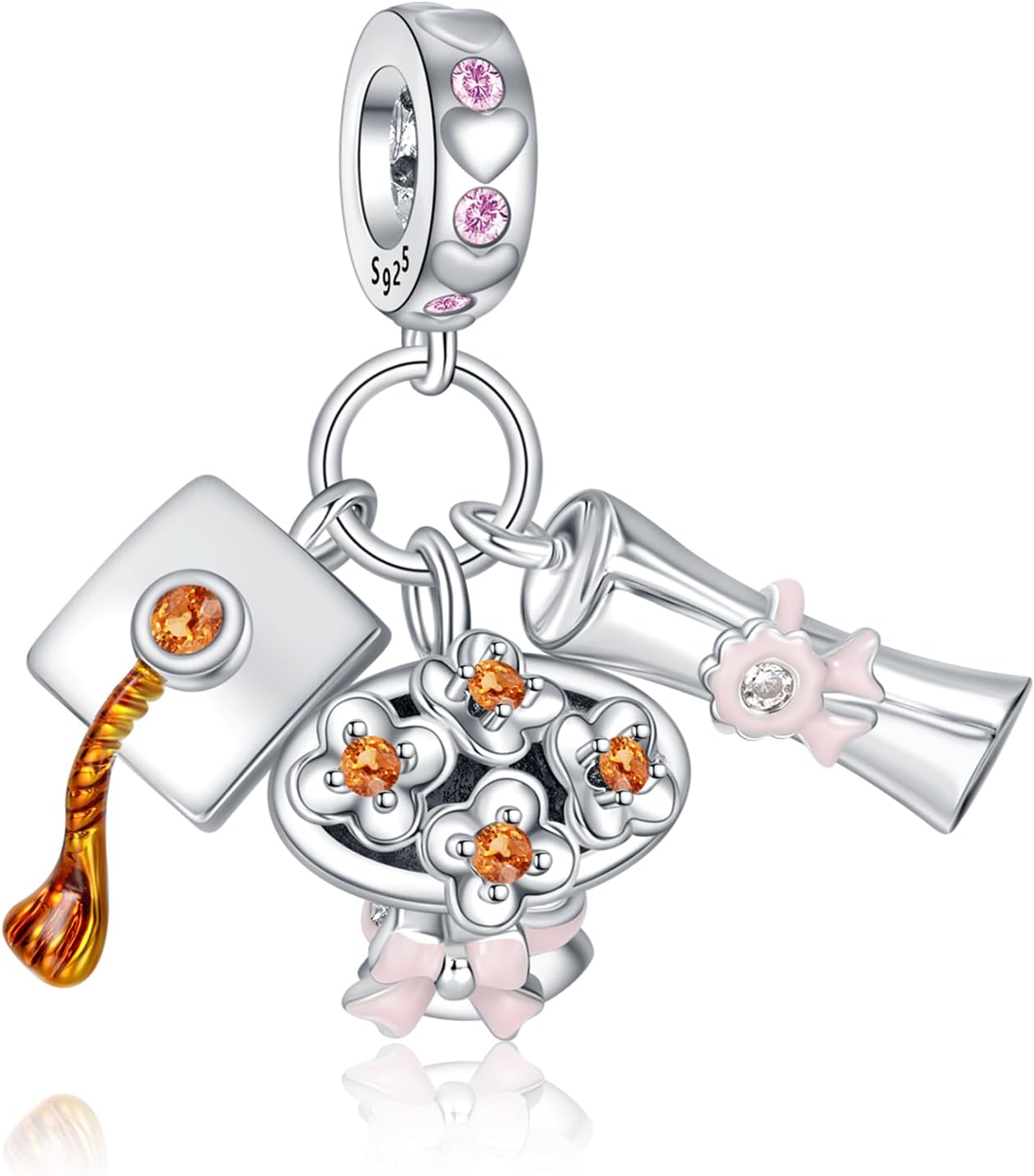 Annmors925 Sterling Silver Charms fit Bracelets Necklaces Love Tower Christmas Flower Tree Pumpkin Dangle Beads with 5A Cubic Zirconia Christmas Valentine Mother's Day Gift Charms for Women Girls