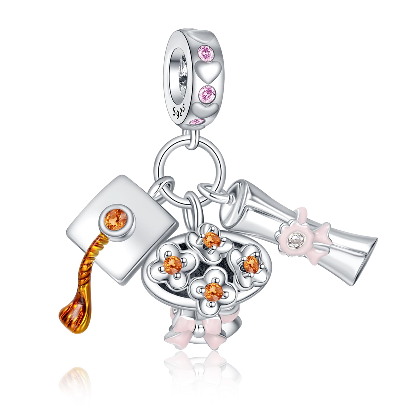 Annmors925 Sterling Silver Charms fit Bracelets Necklaces Love Tower Christmas Flower Tree Pumpkin Dangle Beads with 5A Cubic Zirconia Christmas Valentine Mother's Day Gift Charms for Women Girls