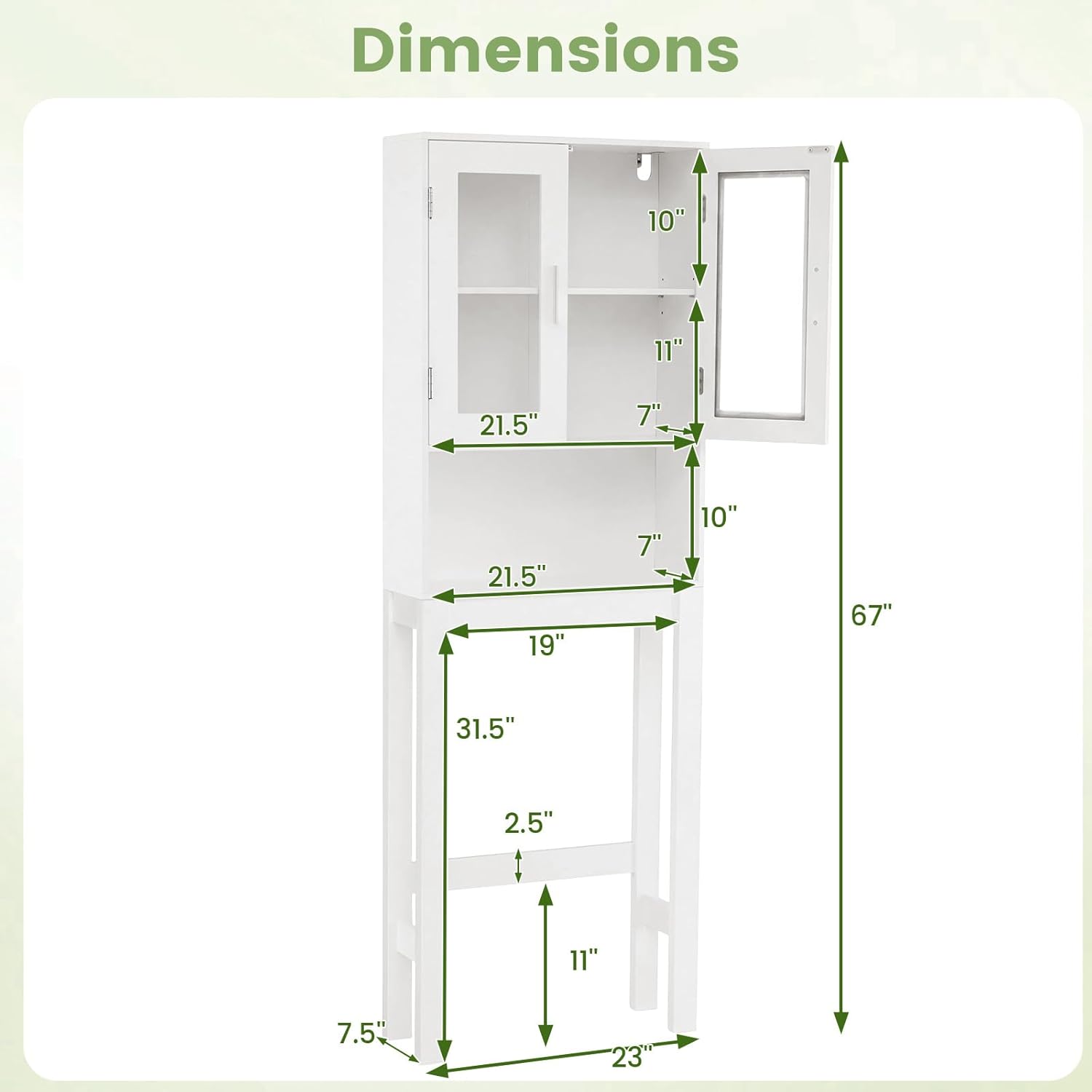 BECOMFORT Wooden Over The Toilet Cabinet Storage,BestComfort Bathroom Organizer Over Toilet Storage, Above The Toilet Space Saver Cabinet (22.5" x 7.5" x 61")
