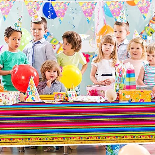 Hileyu 52 x 102 Inch Mexican Serape Table Runner Mexican Party Decorations Colorful Striped Table Runner Mexican Table Cloth for Mexican Fiesta Mexican Party Wedding Decorations