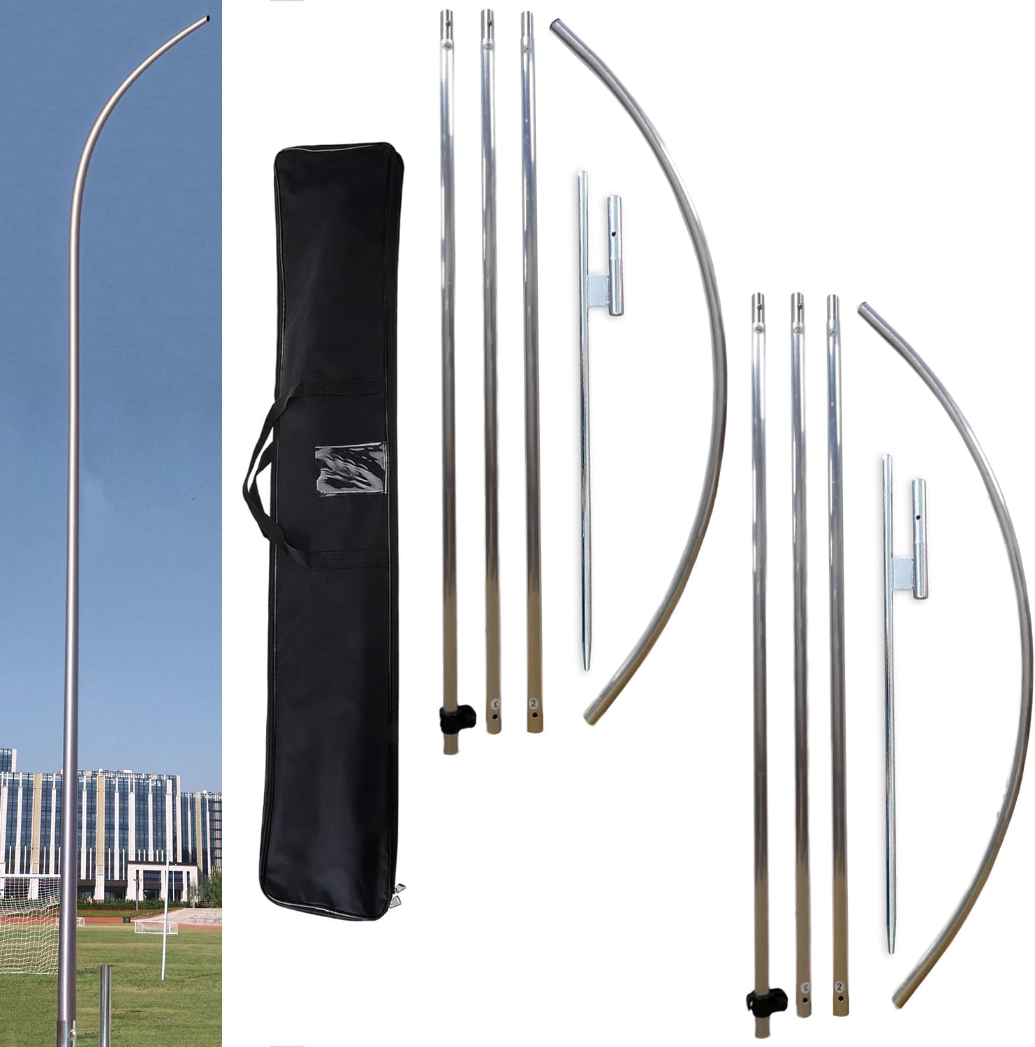 2 Packs Flag Pole Kit with Heavy Duty Ground Stake for 8 Feet Feather Flag Packed by Portable Durable Travel Bag,12 Feet Complete Swooper Flag Pole Kit for Business Advertising Flags Outdoor