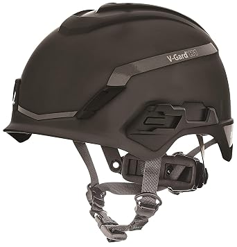 MSA 10194798 H1 V-Gard Helmet with Fas-Trac III Ratchet Suspension | Polyethylene Shell, Superior Impact Protection, Self Adjusting Crown Straps - Standard Size in Black