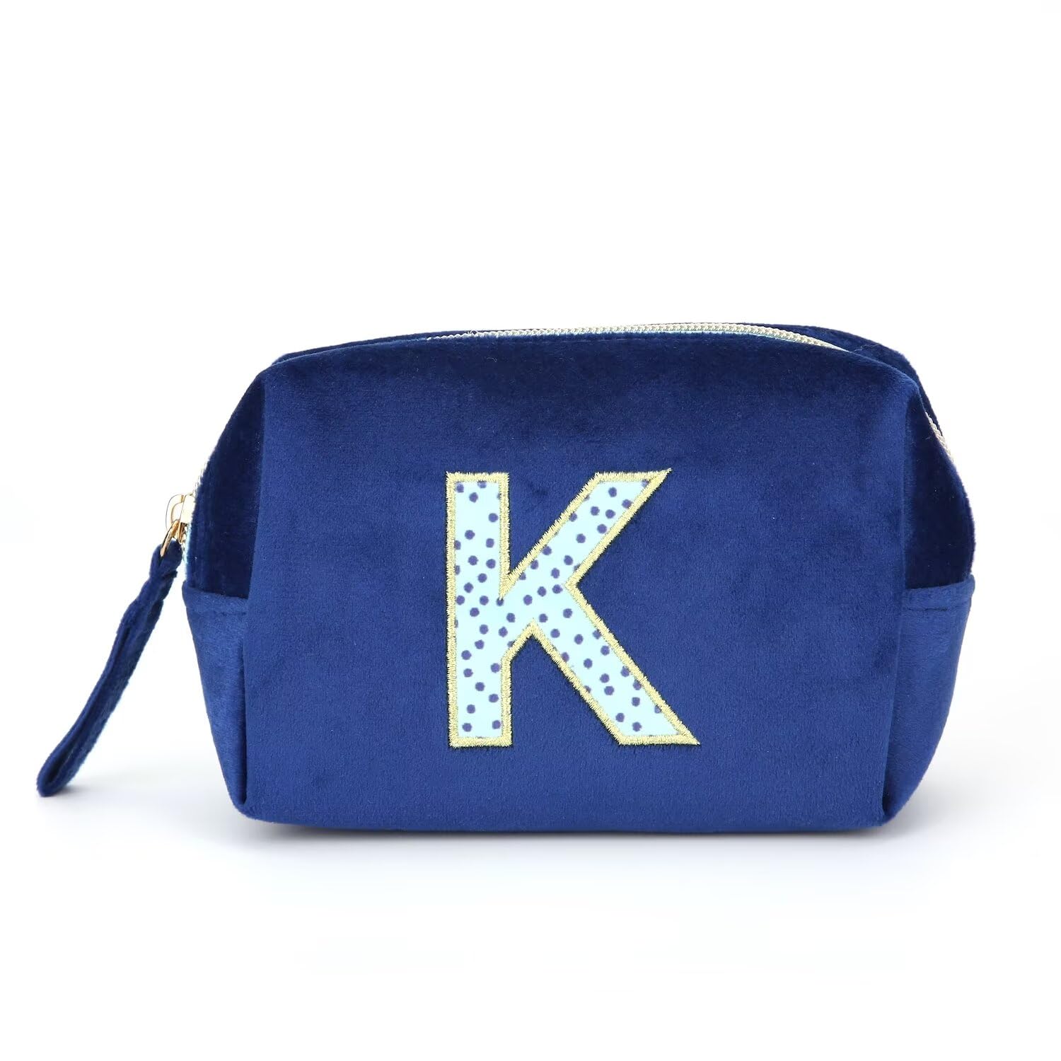 ZNVYPPDInitial Makeup Bag Personalized Cute Makeup Pouch Preppy Patch Make up Bag Letter Cosmetic Bag Gift for Girls Women Friend (K, Blue)