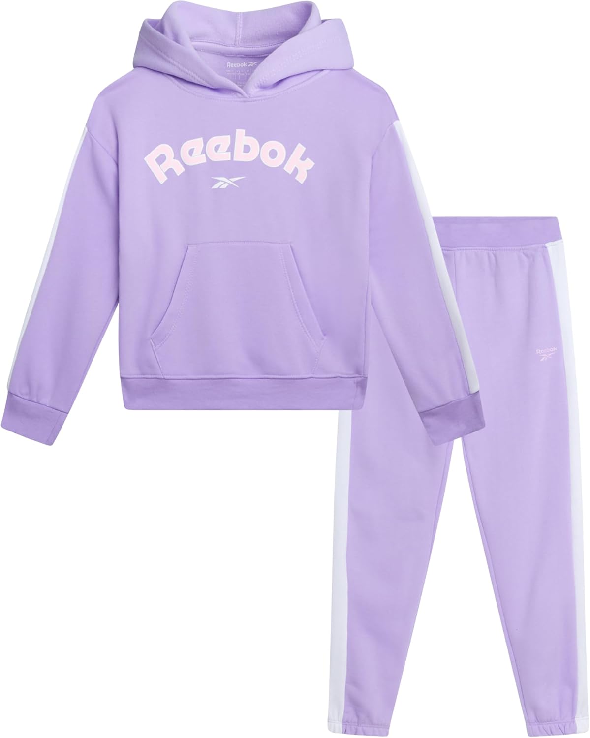Reebok Girls Jogger Set - 2 Piece Matching Sweat Set with Pullover Hoodies and Athletic Joggers for Girls