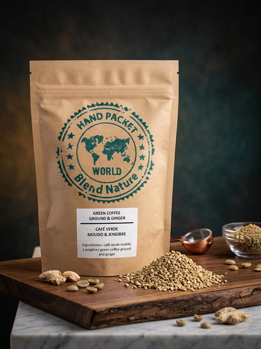Grüner Kaffee zur Infusion 100% Natürlich mit Ingwer 500 g - Zerkleinerte Bohnen von Cafe Arabica Colombia Excelso - Geschenkkugel-Edelstahl-Infusionssieb