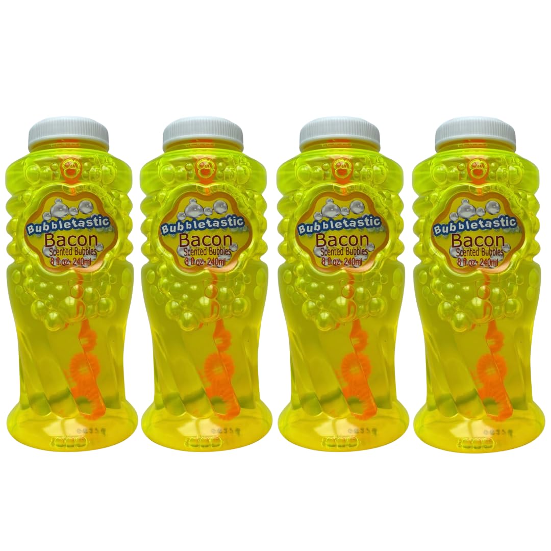 Dog Bubbles! Bubbletastic Bacon Bubbles for Dogs - 4 Bottles - 8oz Each - Includes Wands!