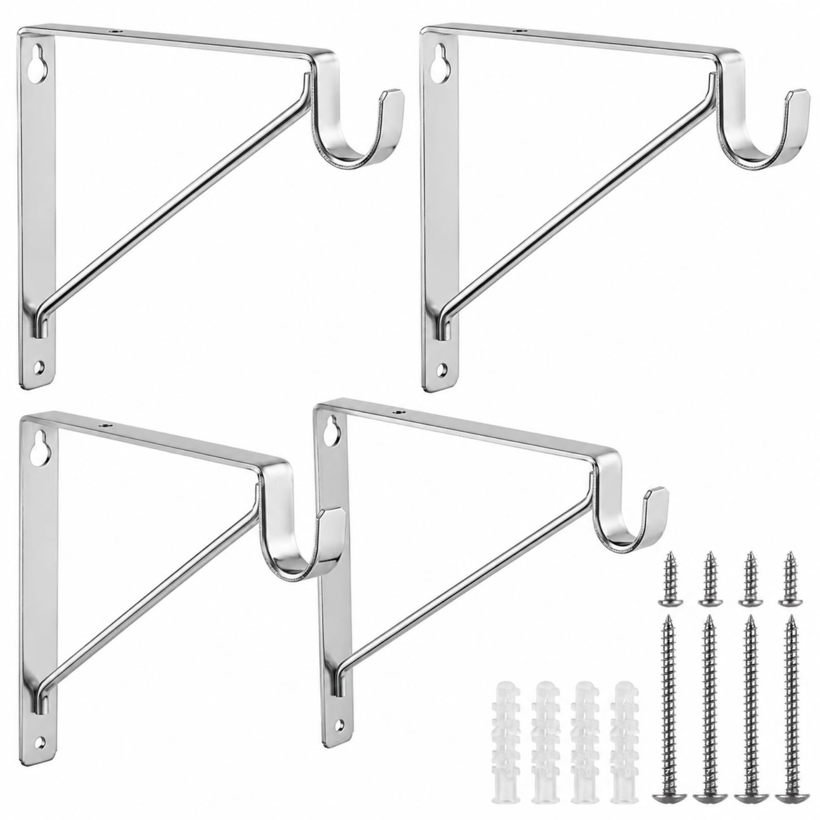 Photo 1 of 4 Pack Heavy Duty Closet Rod Brackets Holder 11 x 11 x 1 Inch, Electroplated Silver Closet Rod Support Bracket Steel Closet Rod Holders, Wall Mounted Shelf and Rod Support Bracket