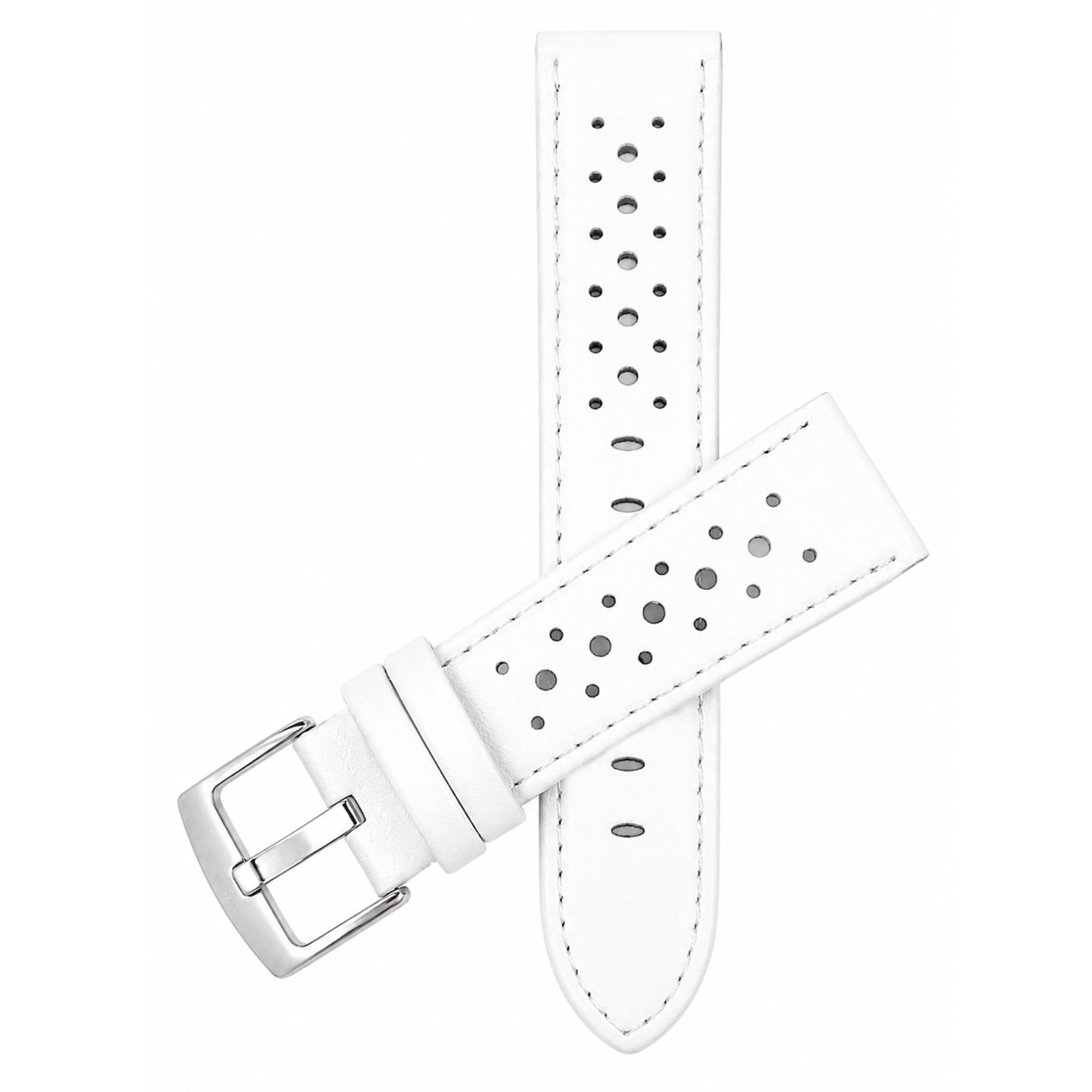 Mens Leather Rally Strap, Perforated Racing Watch Band, 18-24mm, Reg/XL