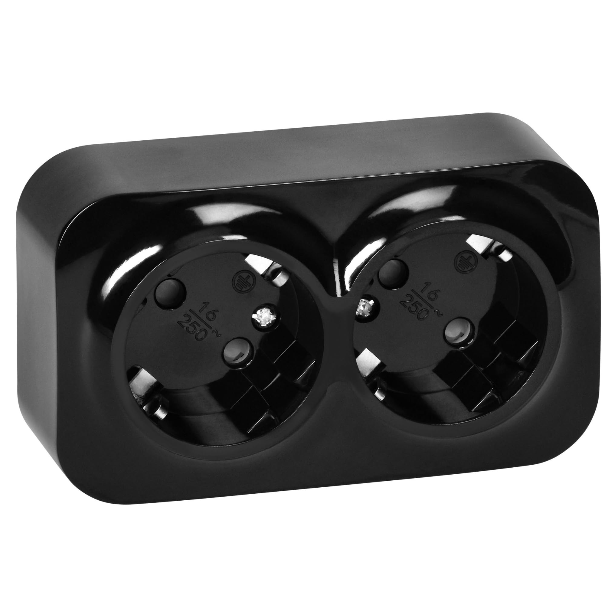 Enchufe Pared Schuko Toma de Corriente Pared IP20 Enchufe de Superficie Negro 16A/230VAC Duradero y Seguro para Uso Doméstico y Comercial