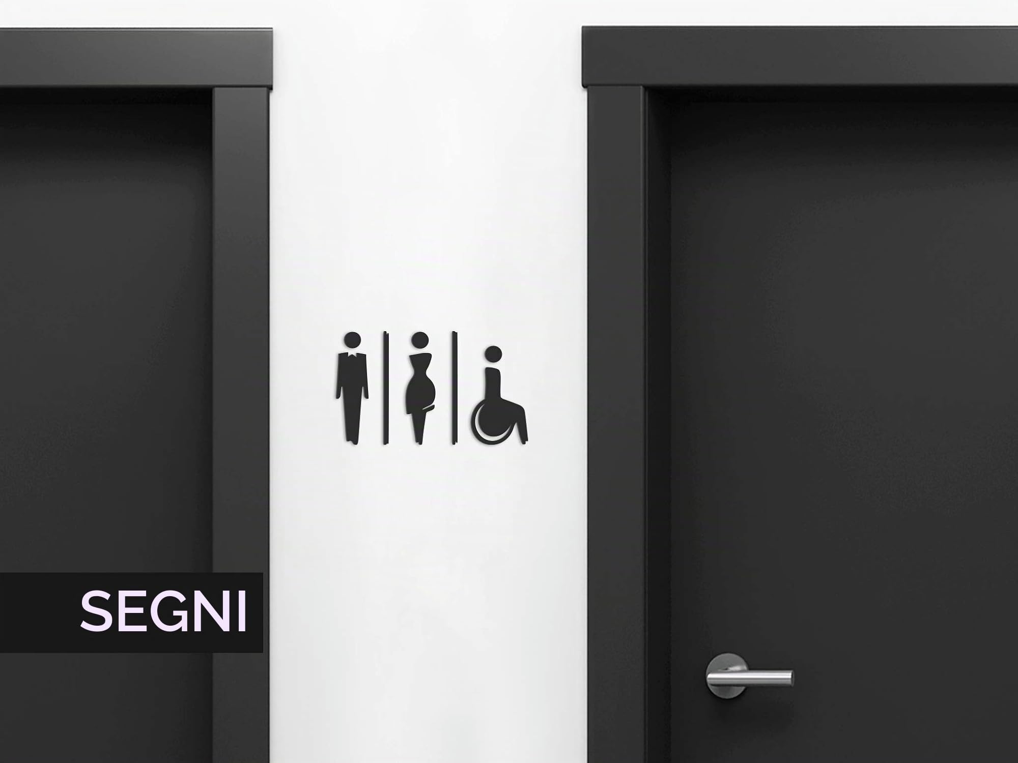 Signs - Targa bagno a rilievo (15 cm) - Set adesivo Toilette Serie Elegant SA112 - Targhette bagno Uomo Donna Disabile - Adesivi WC disabili (3 Figure a scelta, Nero)