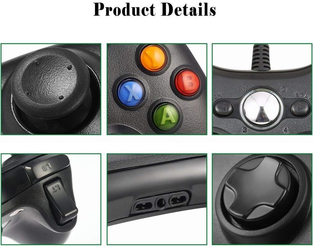 Game controller, Wired Gaming Gamepad with Shoulders Buttons Joypad for Microsoft Xbox 360 & Windows PC (black)
