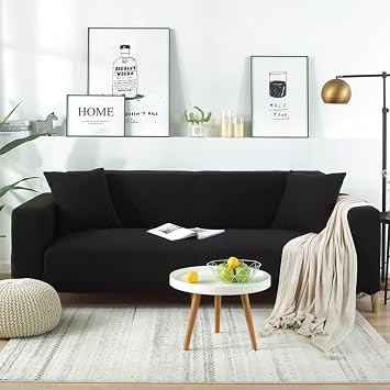 Super Stretch Sectional Couch Covers - 2 pcs Non Slip Sofa Covers with Elastic Bottom for L Shape Sofa Couch, Great for Kid & Pet 2 + 5 Seat,Black