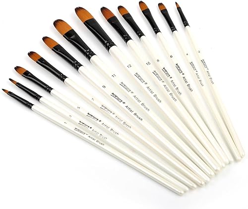 Miniatura 6 de Dainayw Filbert - Juego de 12 pinceles de pintura, pinceles de artista para aceite acrílico, acuarela, gouache, artista, kits de pintura profesional