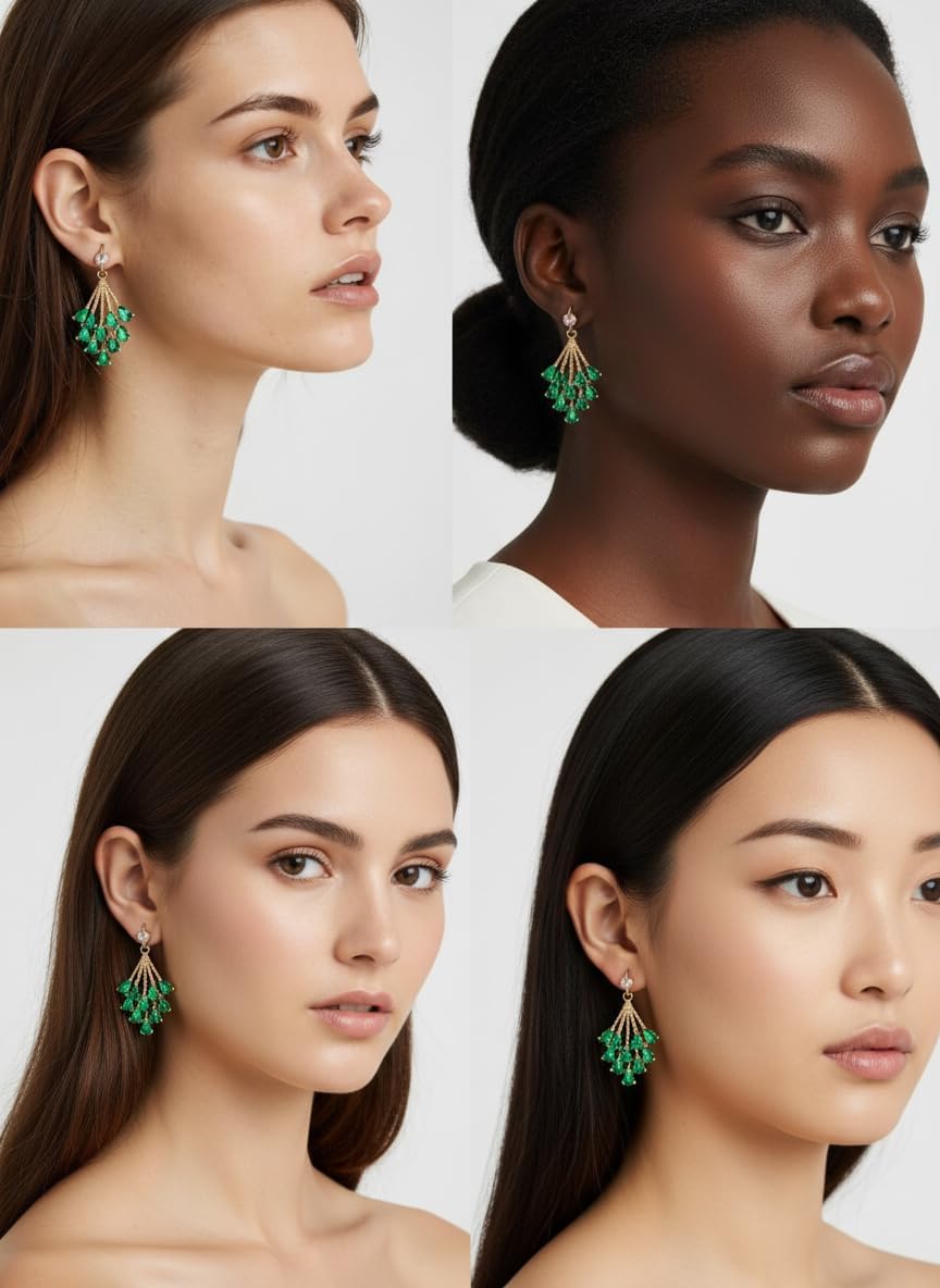 Green Teardrop Gemstone beaded Tassel Pendant Earrings For Women, For Fashionable Women,Elegant Party Accessories - Image 8