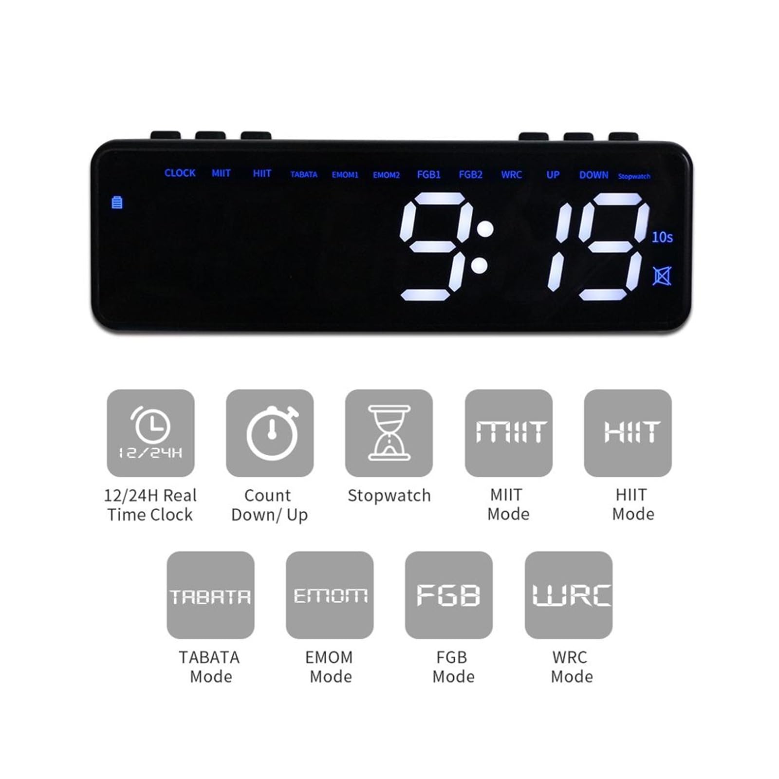 Timer palestra, Timer da palestra 1 pollice a intervalli, controllo APP Orologio fitness allenamento alimentato a batteria, conto alla rovescia/SU(Q20B(bluered))
