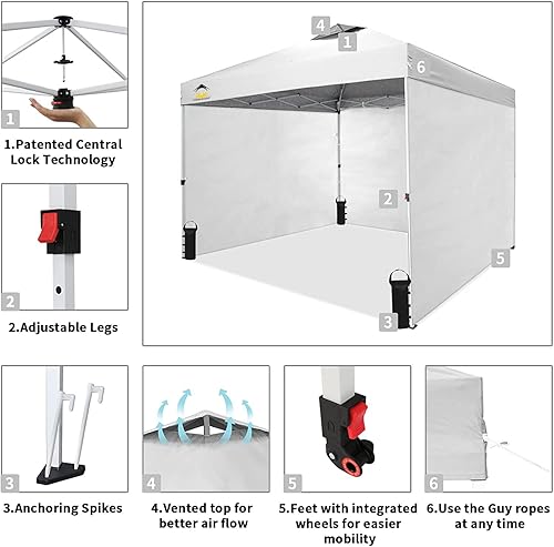 Miniatura 4 de CROWN SHADES Toldo desplegable de 10 x 10 pulgadas, incluye 4 paredes laterales extraíbles con cremallera, 4 cuerdas, 8 estacas, 4 bolsas de peso,
