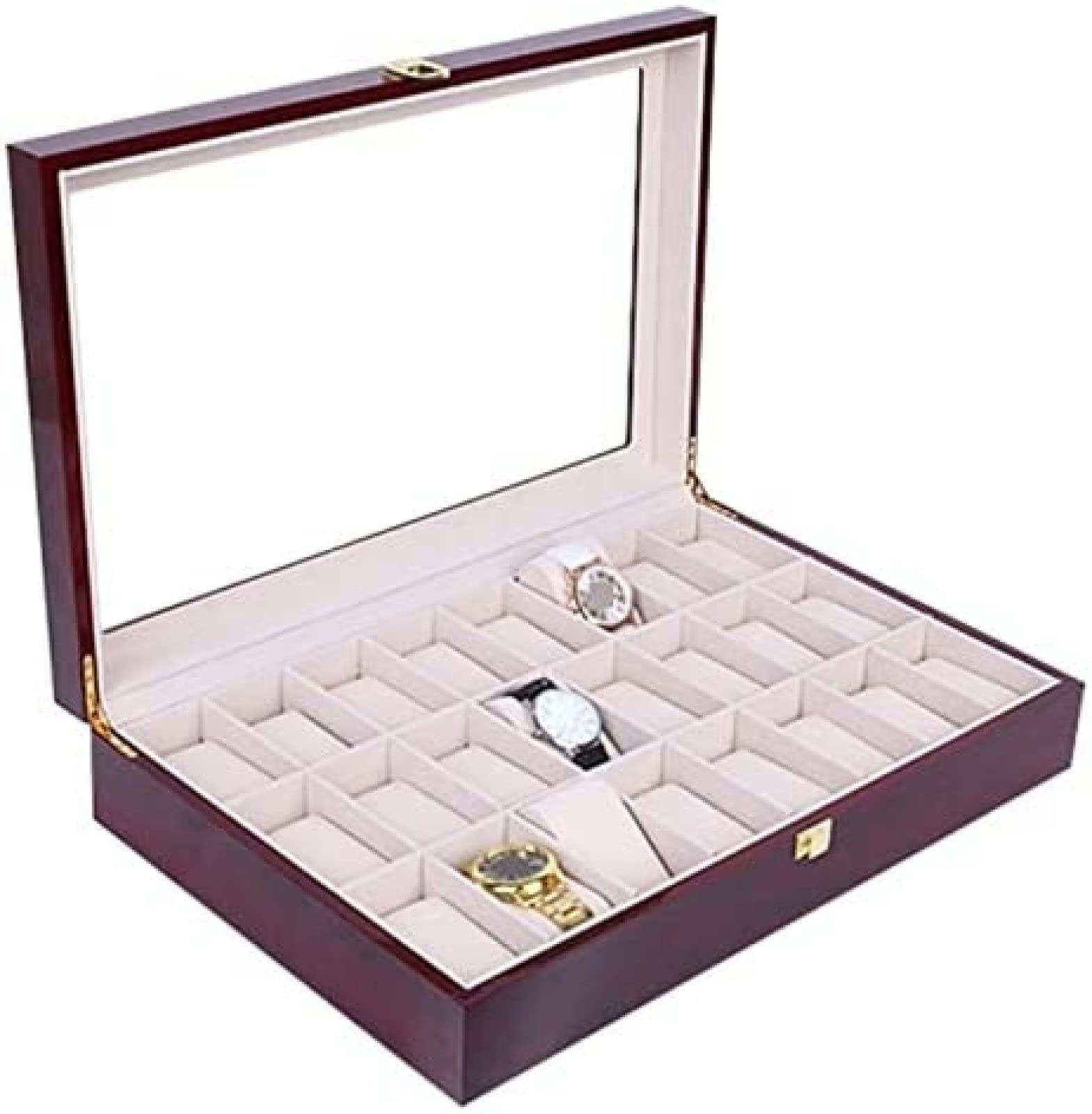 YNBSHGAA Watch Box Wooden Watch Display Storage Case 24 Slots Watch Box Organizer Lockable Jewelry Holder Clear Top,Rosso,44x29.5x9cm,Rosso-44x29.5x9cm