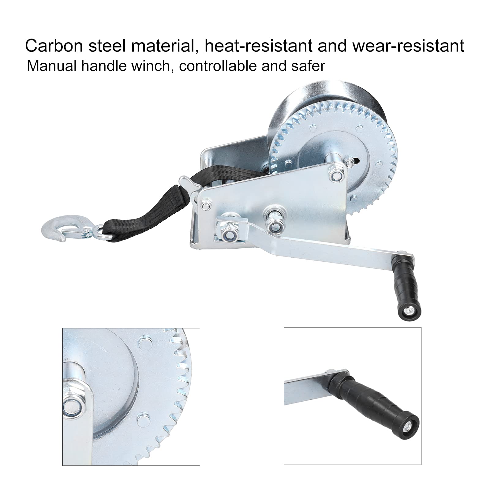 FTVOGUE Cabrestante Manual de Acero Al Carbono con Manivela para Remolque, 2500 Libras con Freno de Mano de Cuerda Trenzada de 10 M, Trinquete Reversible para Remolque de Barco, Jardinería, Uso en