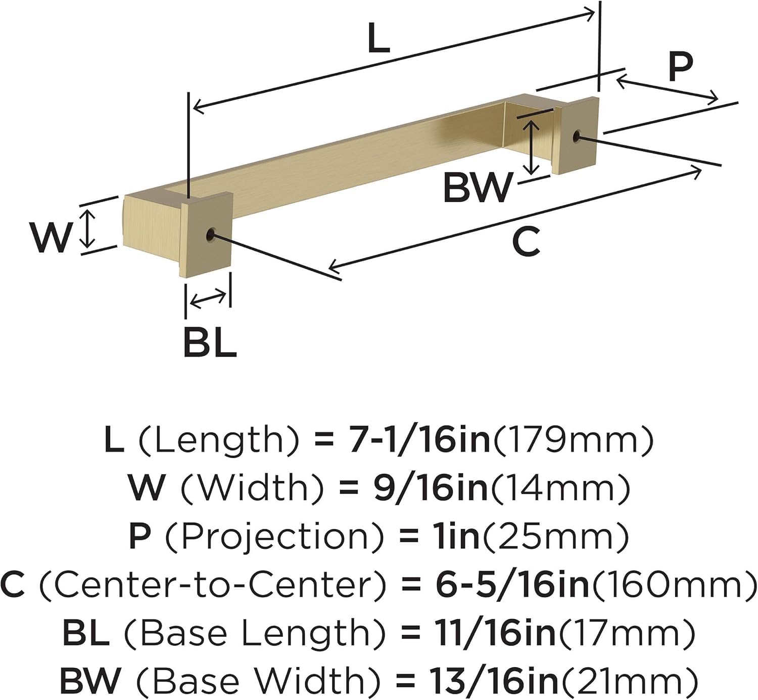 Amerock BP37360BBZ | Golden Champagne Cabinet Pull | 6-5/16 in (160 mm) Center-to-Center Cabinet Handle | Appoint | Drawer Pull | Kitchen Cabinet Handle | Furniture Hardware