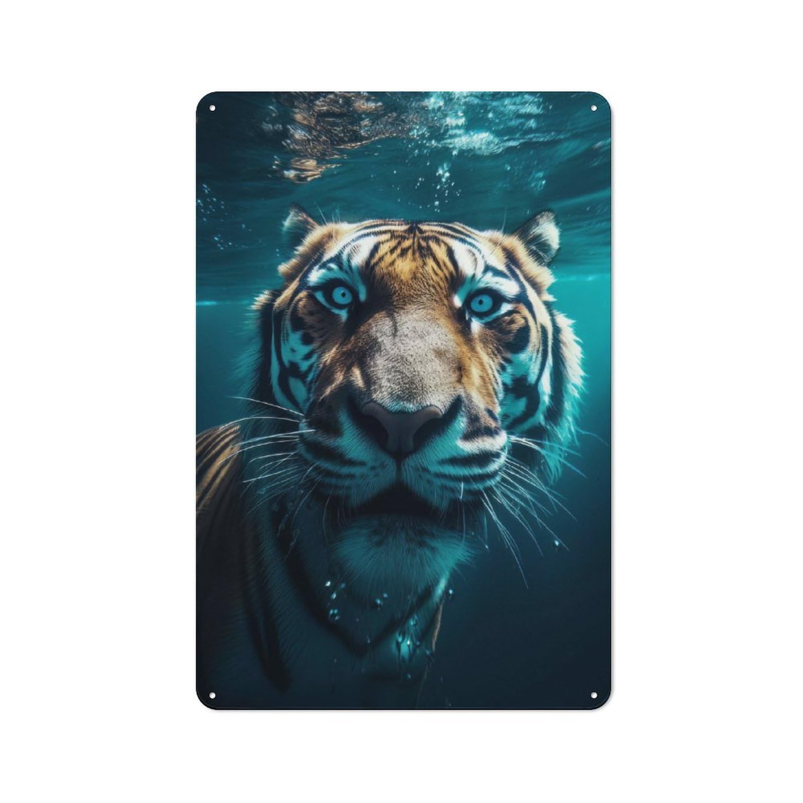 Junmoney Funny Underwater Tiger Tin Sign 30X20cm For Bar Or Restaurant, Retro Wall Decor, For Restaurant Interior Fans