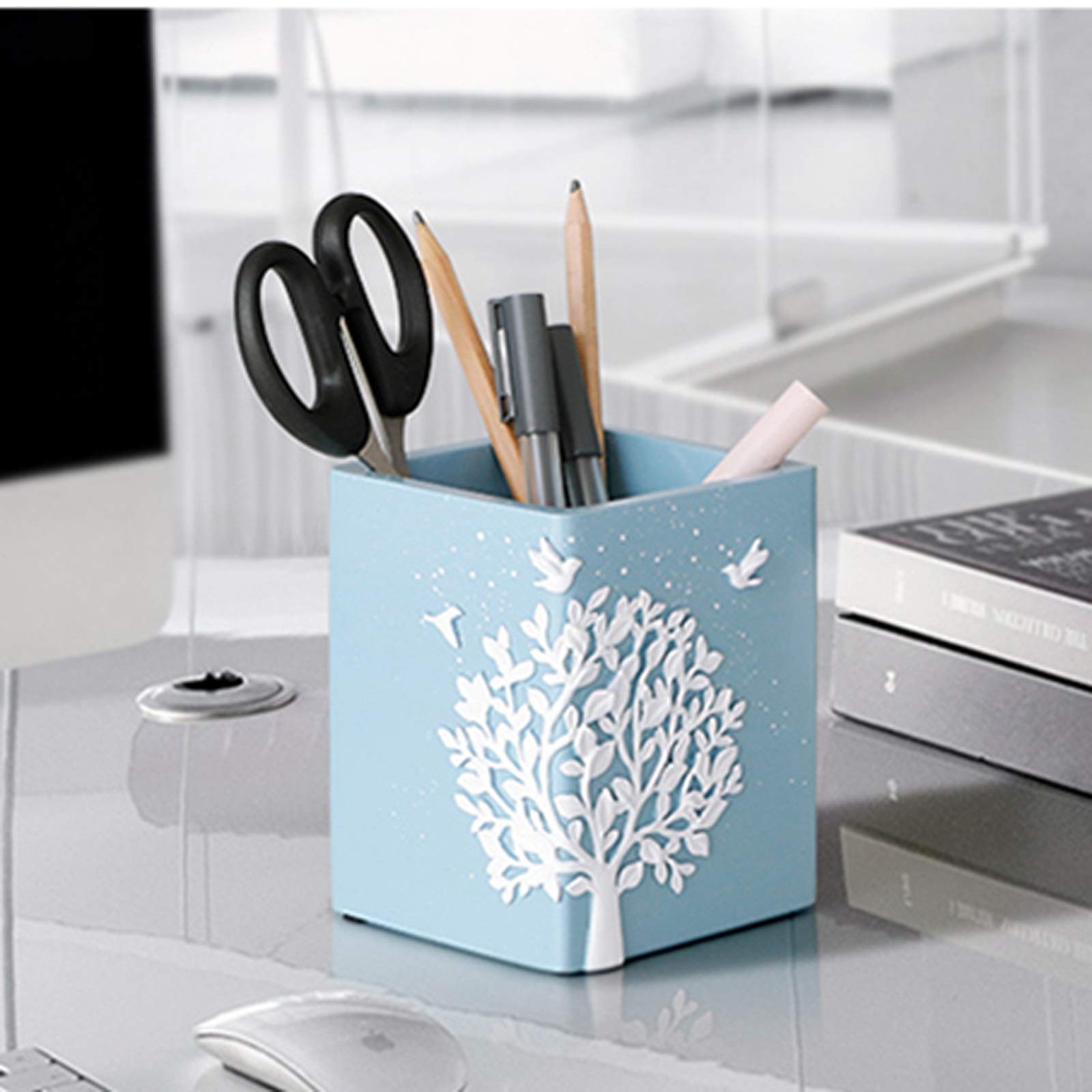 Porte Stylo Porte-stylo de bureau à la mode Stand Square Simple Centre-crayon Pot Pot Organiseur Porte-brosse à maquillage, pour Organisateur de crayon de bureau de bureau Porte-crayon de Bureau