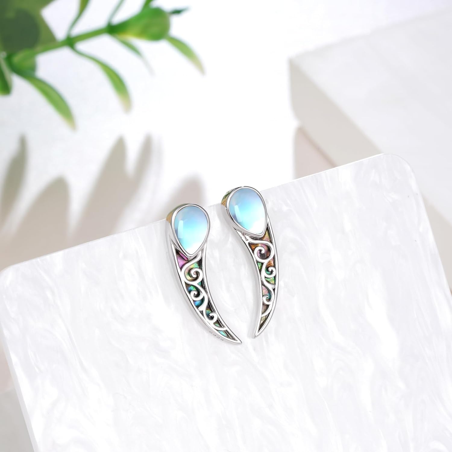 Filigree Ear Crawler Earrings Sterling Silver Filigree Ear Climbers Earrings Vintage Filigree Moonstone Jewelry Gifts for Women