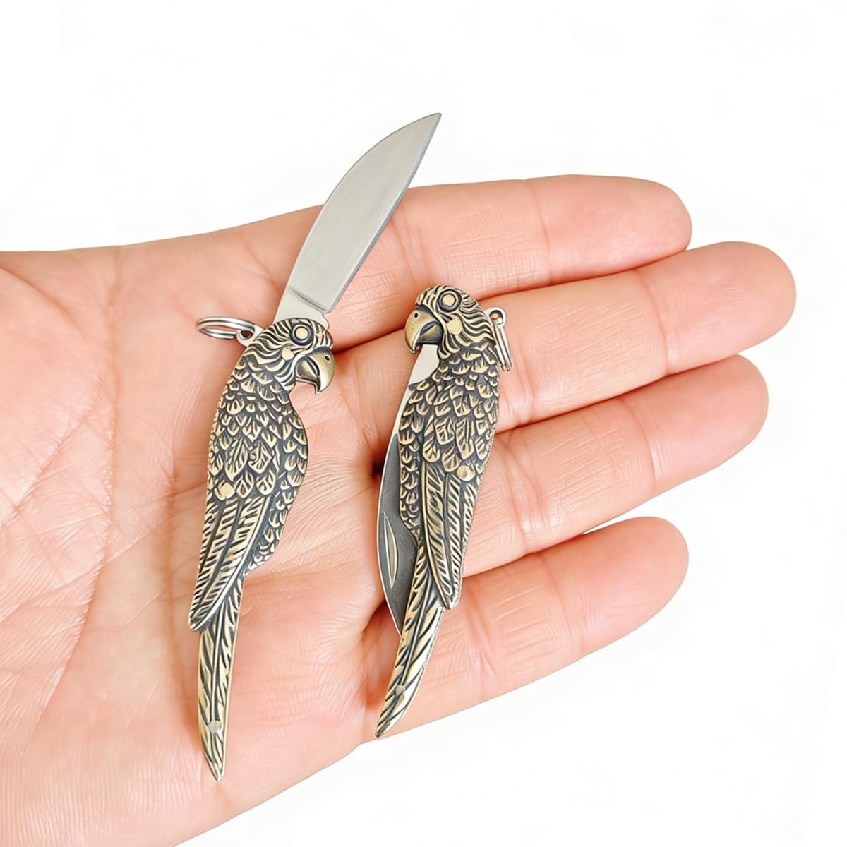 Stainless Steel Portable EDC Mini Folding Pocket Knife Small Keychain Knife Tiny Box Cutter Tools (Parrot)