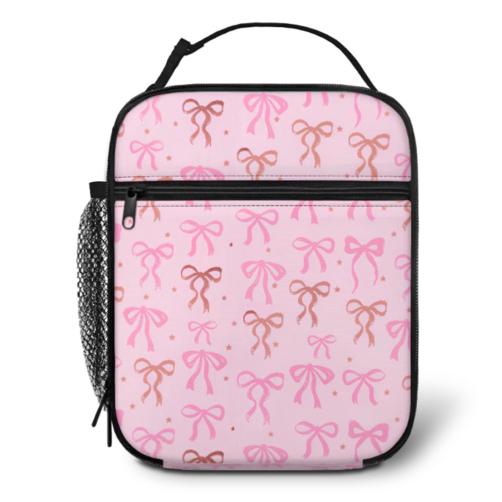 Cunegra Insulated Lunch Bag for Women Girls, Pink Bow Thermal Cooler Bags for Adults, Reusable Leakproof Lunch Bag for Work School Picnic Travel Beach