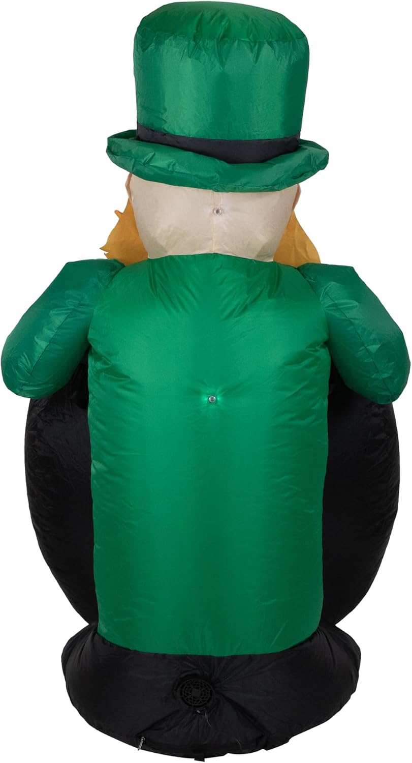 LED Lighted Inflatable Leprechaun with Pot of Gold St. Patrick's Day Outdoor Decoration - 4'