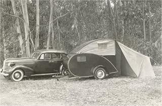 Found Image Press - Camping with Tear-Drop Trailer Tent - Vintage Image